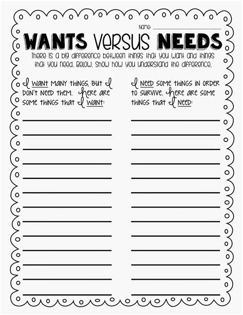 needs vs wants worksheet for adults